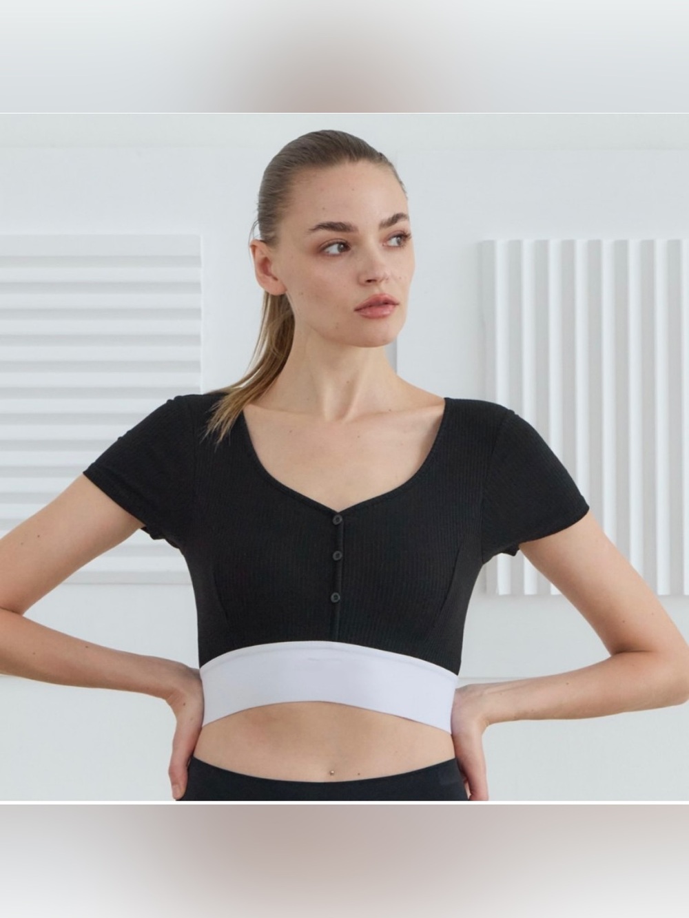 Short Sleeve Cropped Ribbed Bra Top